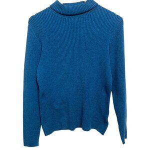 St. Johns Bay Women Classic Blue Ribbed Turtleneck Sweater X-Large Cotton Blend